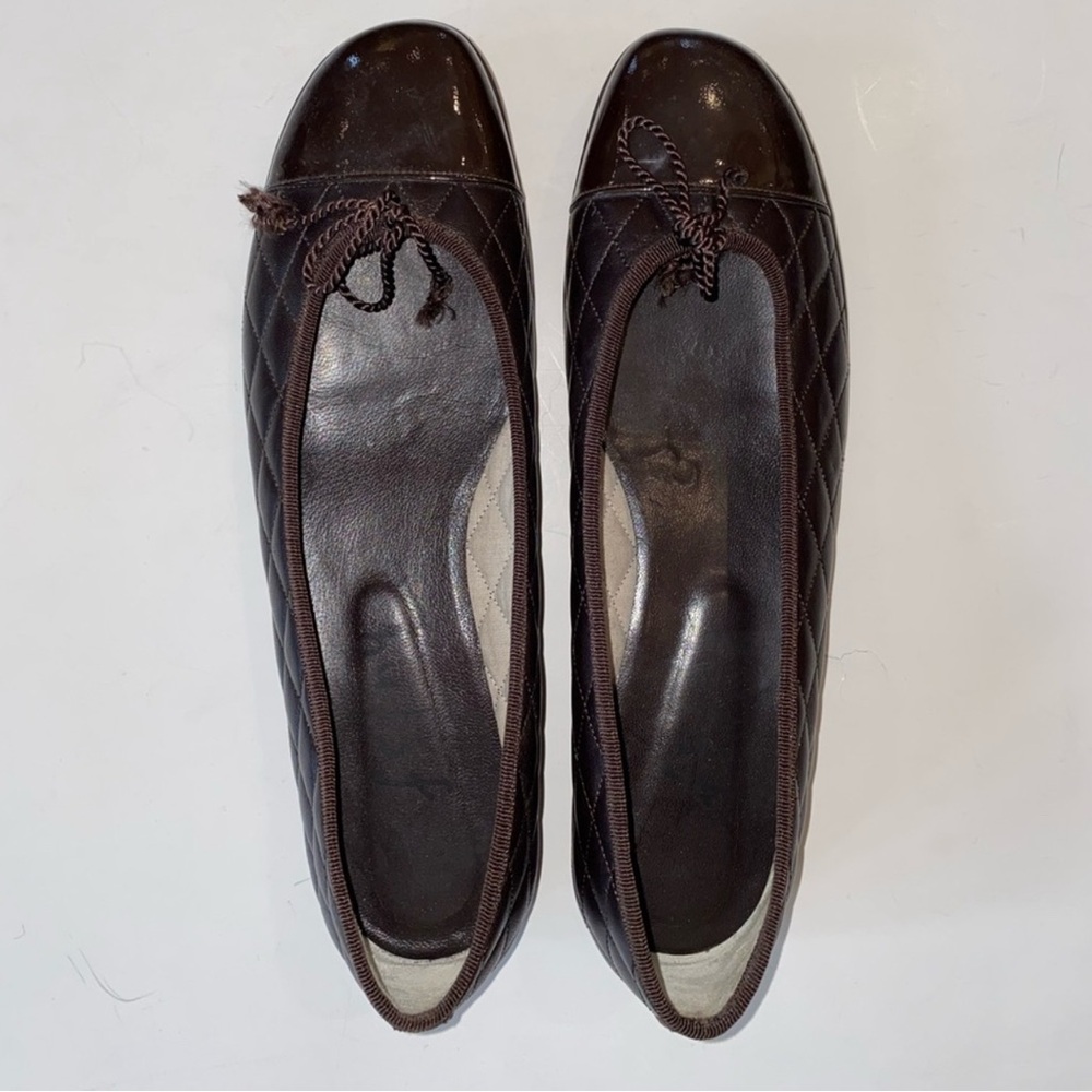 French Sole Quilted Leather Ballet Flats Brown Sz 9